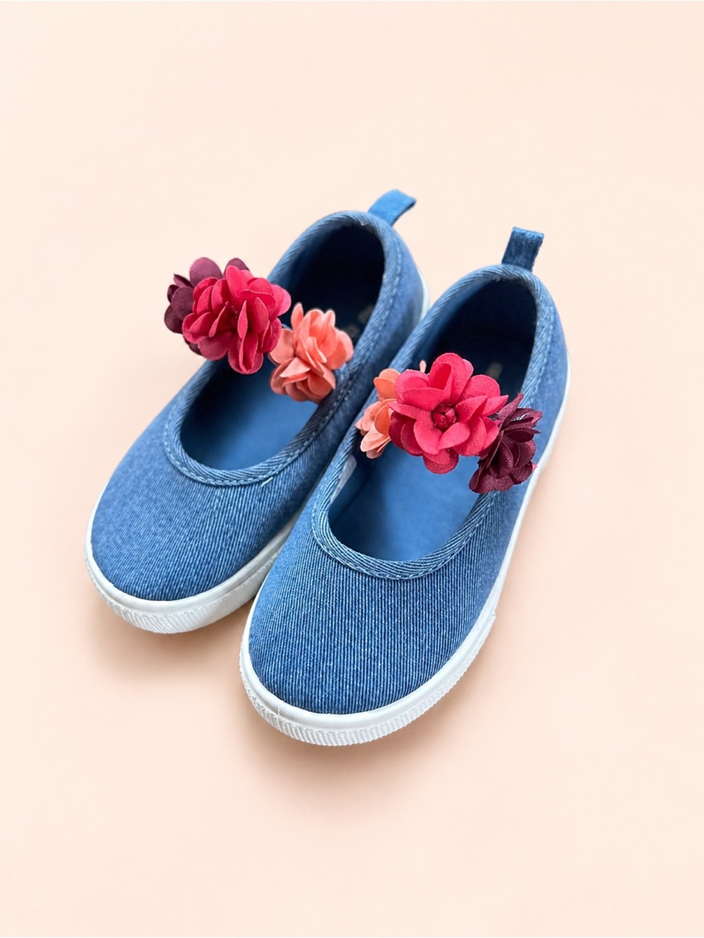Carter's Blue Denim Slip-On Sneakers with Pink & Coral Flower Accents